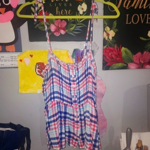 Nwot Torrid 2 Peplum Smocked Bodice Cami - Crinkle Gauze Plaid White - Picture 3 of 5